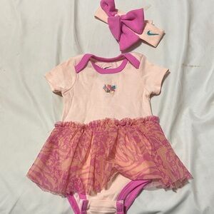 Nike Pink and Magenta Girls One-Piece Bodysuit with Tulle Skirt and Bow Headband